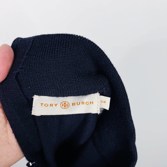 Tory Burch Navy Blue Small S Grommet Turtleneck Sweater Merino Wool Thick Knit - Picture 8 of 11